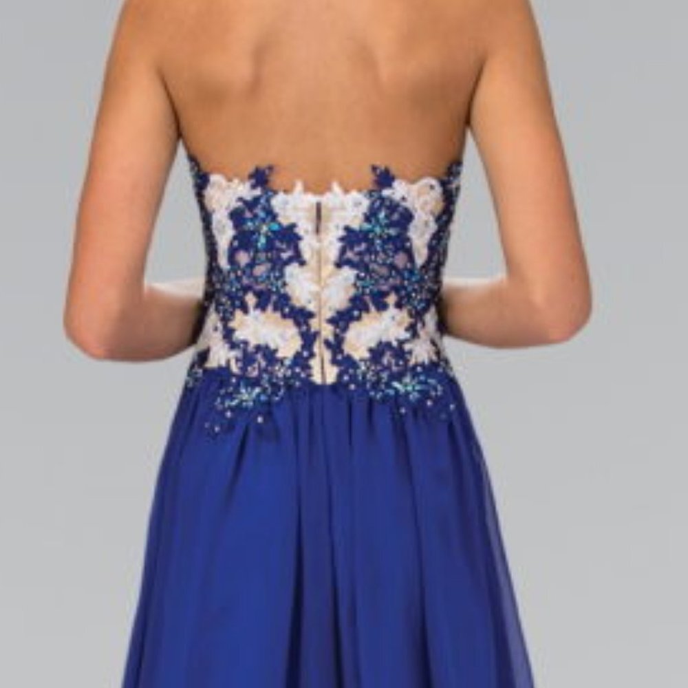 NEW LONG SLEEVELESS A-LINE STRAPLESS DRESS EMBROIDERED WITH RHINESTONES GL2050 - Picture 5 of 10